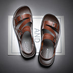 Antonio Men’s Leather Sandals – Adjustable Buckle Summer Sandals with Comfort Sole