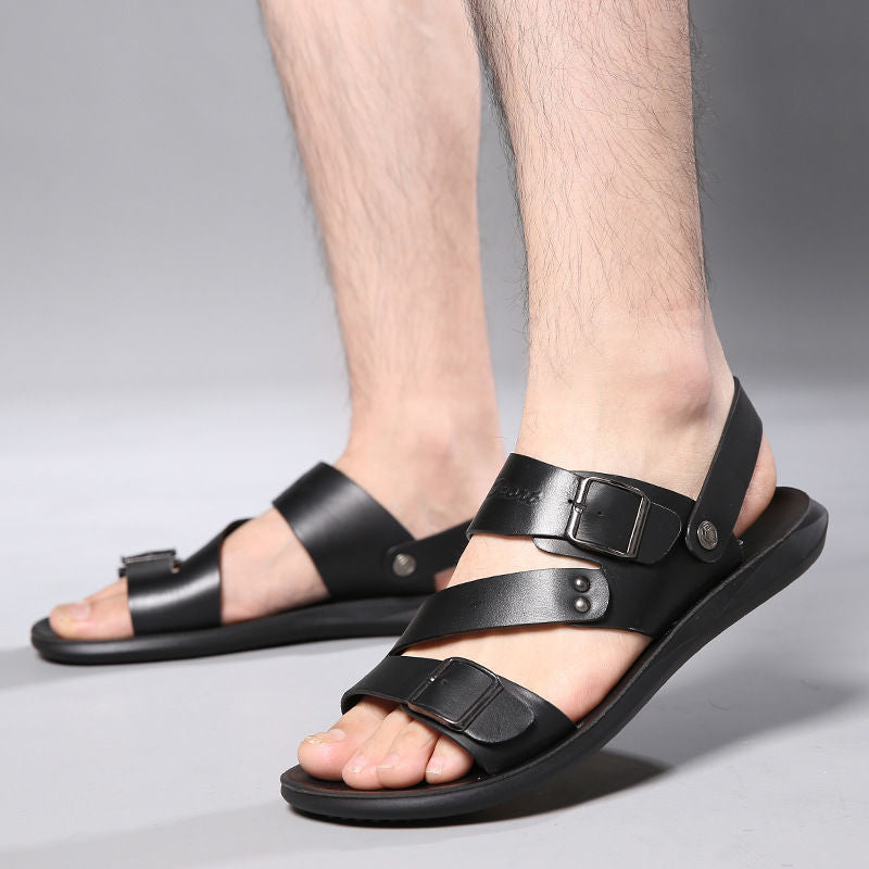 Antonio Men’s Leather Sandals – Adjustable Buckle Summer Sandals with Comfort Sole
