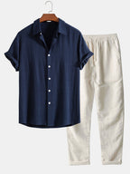 Richard Men’s Summer Set – Linen-Blend Shirt & Trousers Co-Ord Casual Chic Outfit
