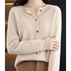 Mercy Women’s Merino Wool Cardigan – Soft Cashmere Knit with Classic Round Neck