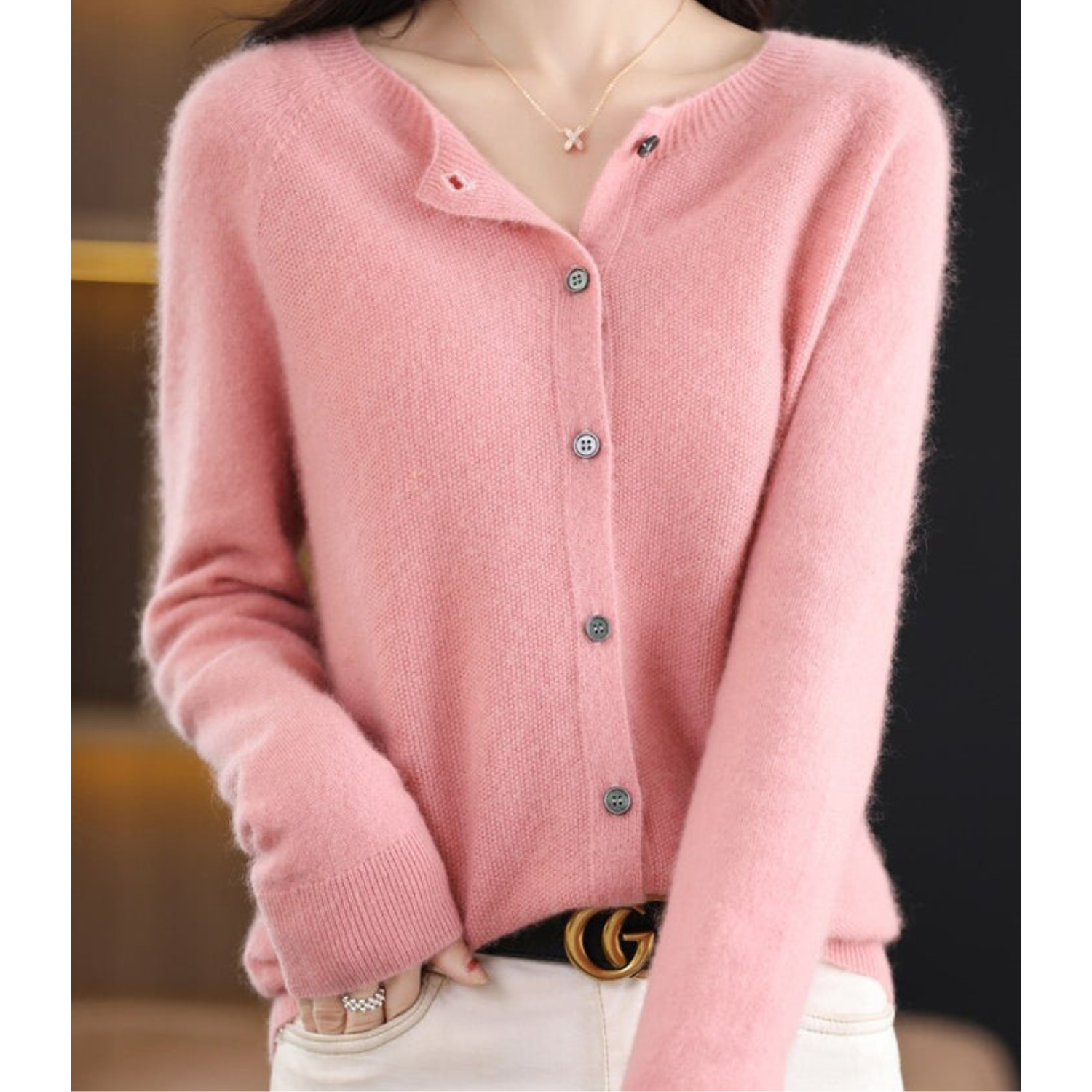 Mercy Women’s Merino Wool Cardigan – Soft Cashmere Knit with Classic Round Neck