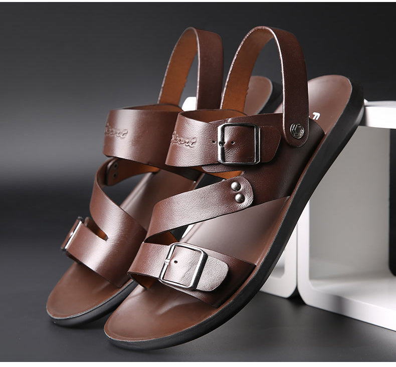 Antonio Men’s Leather Sandals – Adjustable Buckle Summer Sandals with Comfort Sole