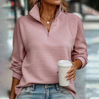 Leyna Women’s Knit Sweater – Ribbed Zip Neck Jumper for Casual Chic Autumn Style