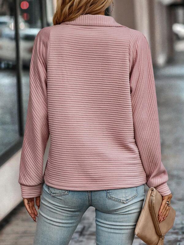 Leyna Women’s Knit Sweater – Ribbed Zip Neck Jumper for Casual Chic Autumn Style