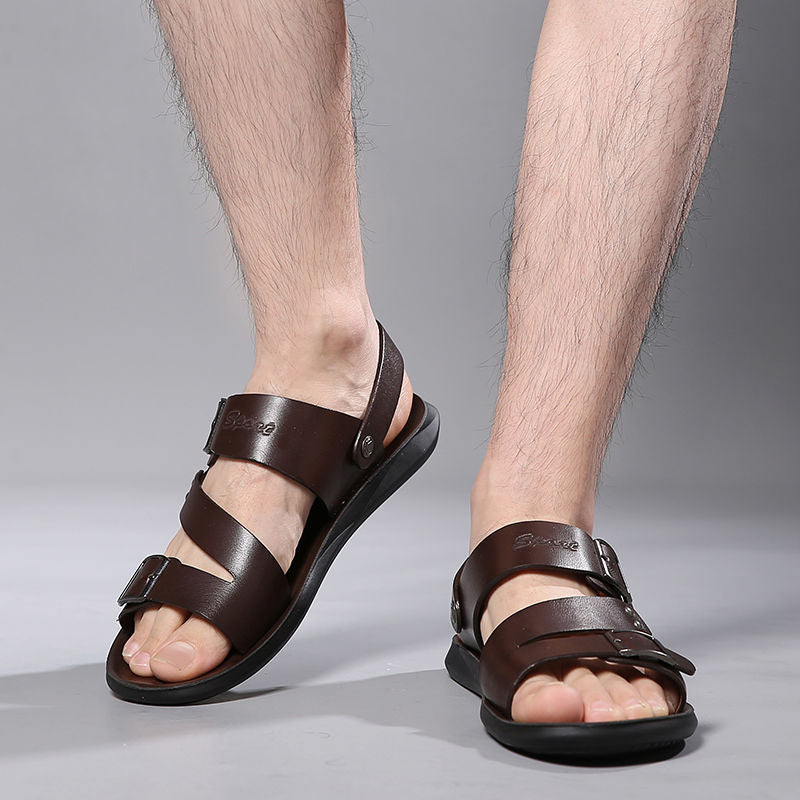 Antonio Men’s Leather Sandals – Adjustable Buckle Summer Sandals with Comfort Sole