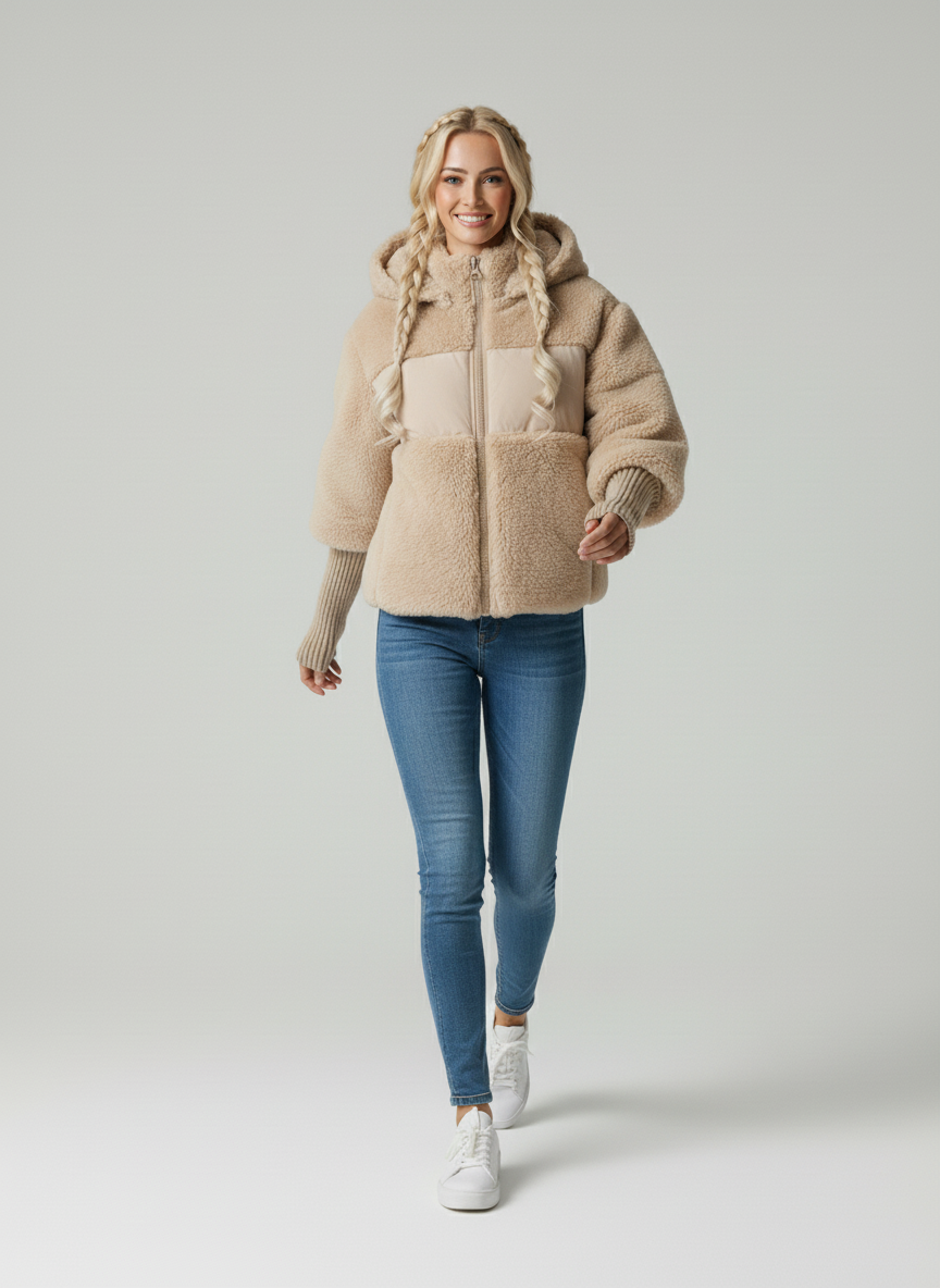 Camila Women’s Puffer Jacket – Elegant Quilted Winter Coat with Knit Details