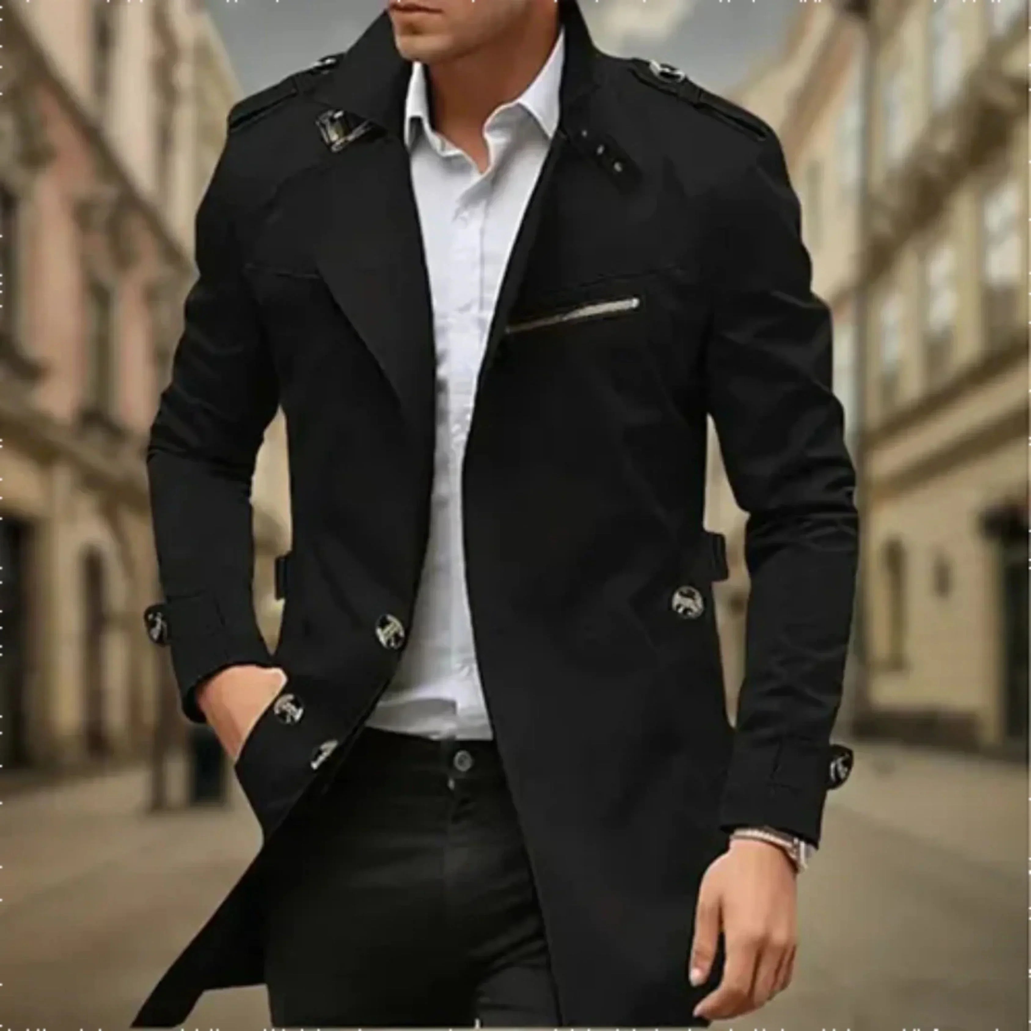 Rey Men’s Trench Coat – Waterproof Double-Breasted Jacket with Classic Elegant Fit