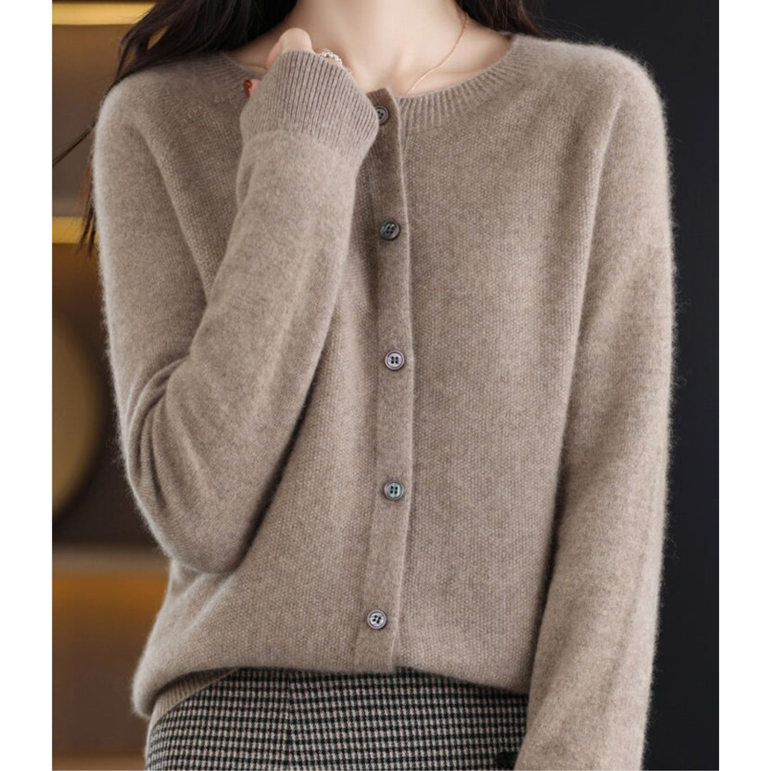 Mercy Women’s Merino Wool Cardigan – Soft Cashmere Knit with Classic Round Neck