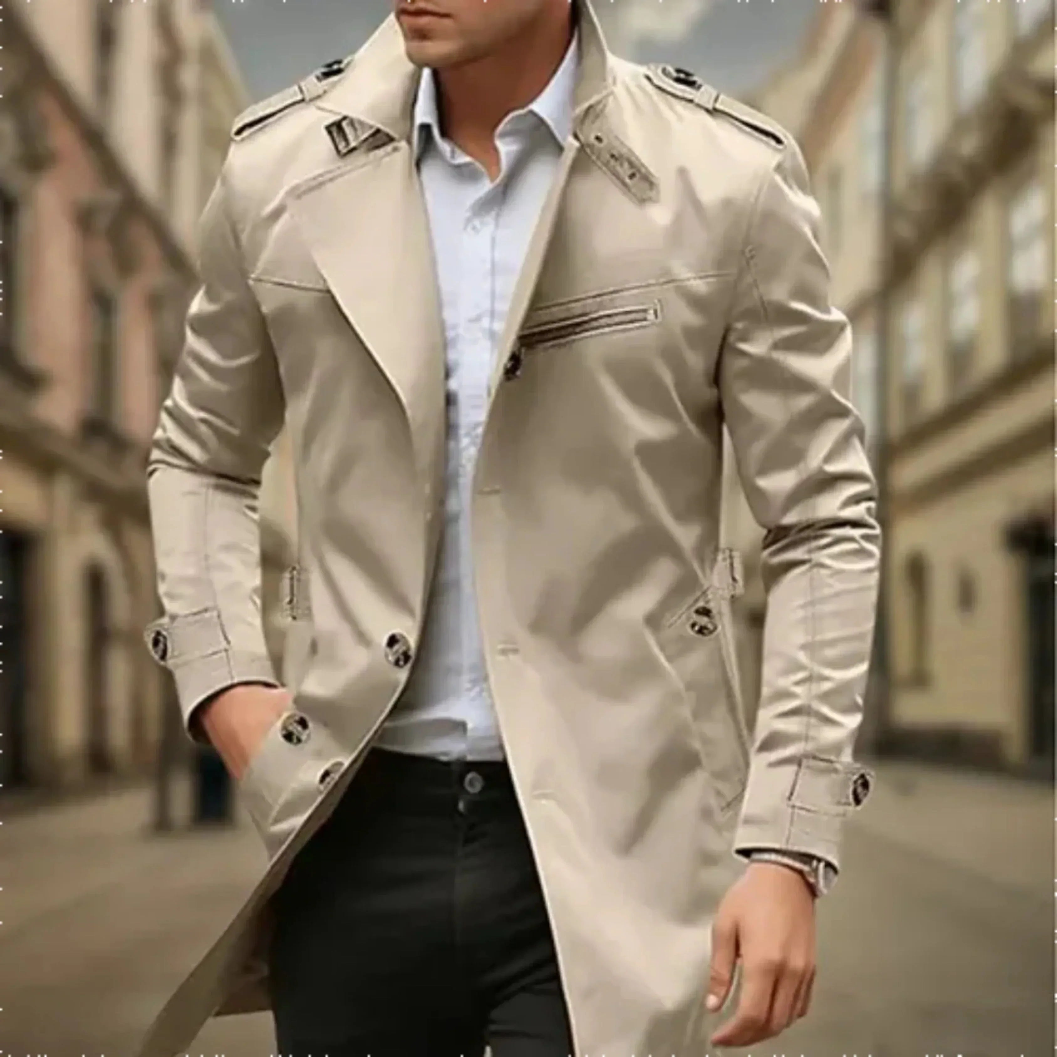 Rey Men’s Trench Coat – Waterproof Double-Breasted Jacket with Classic Elegant Fit