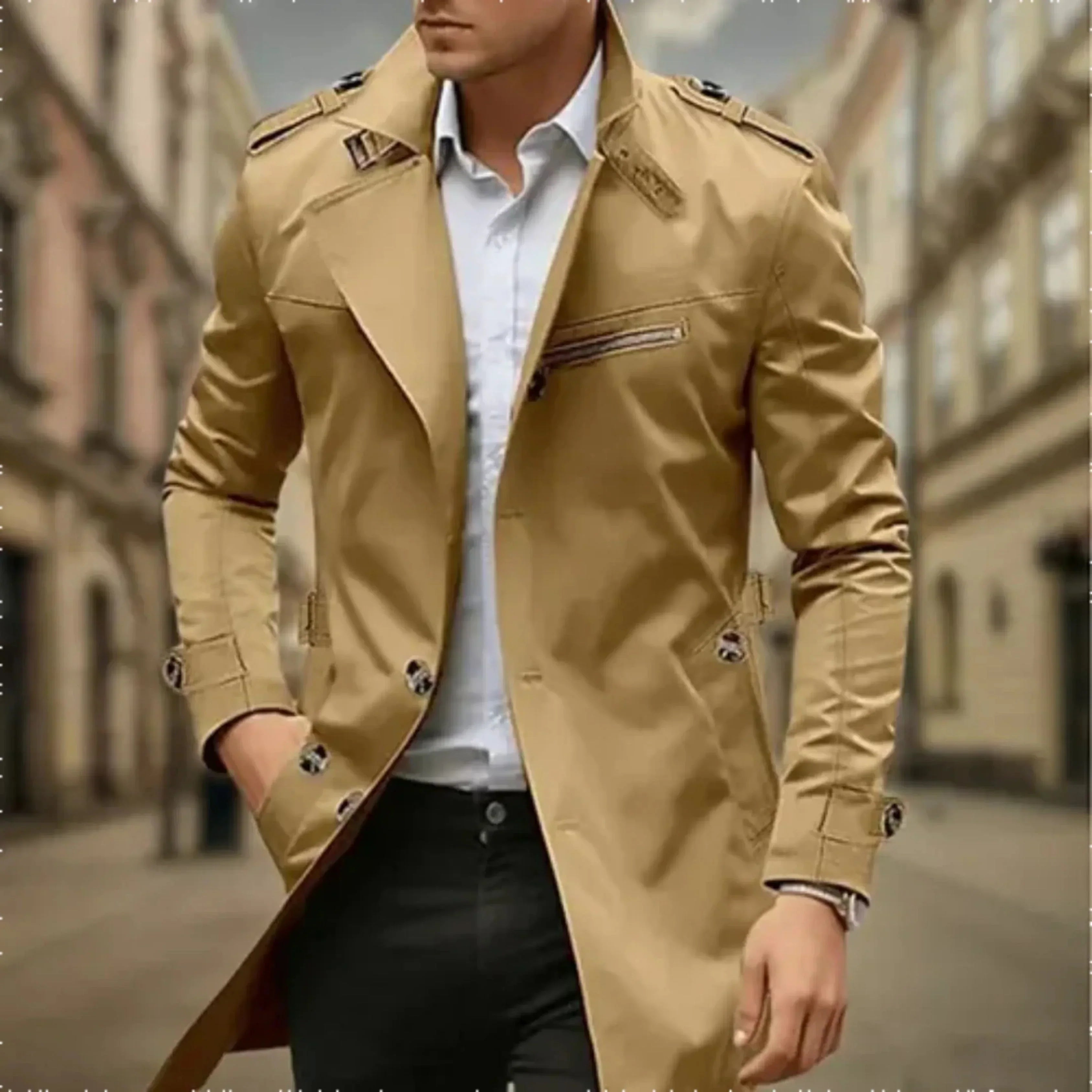 Rey Men’s Trench Coat – Waterproof Double-Breasted Jacket with Classic Elegant Fit
