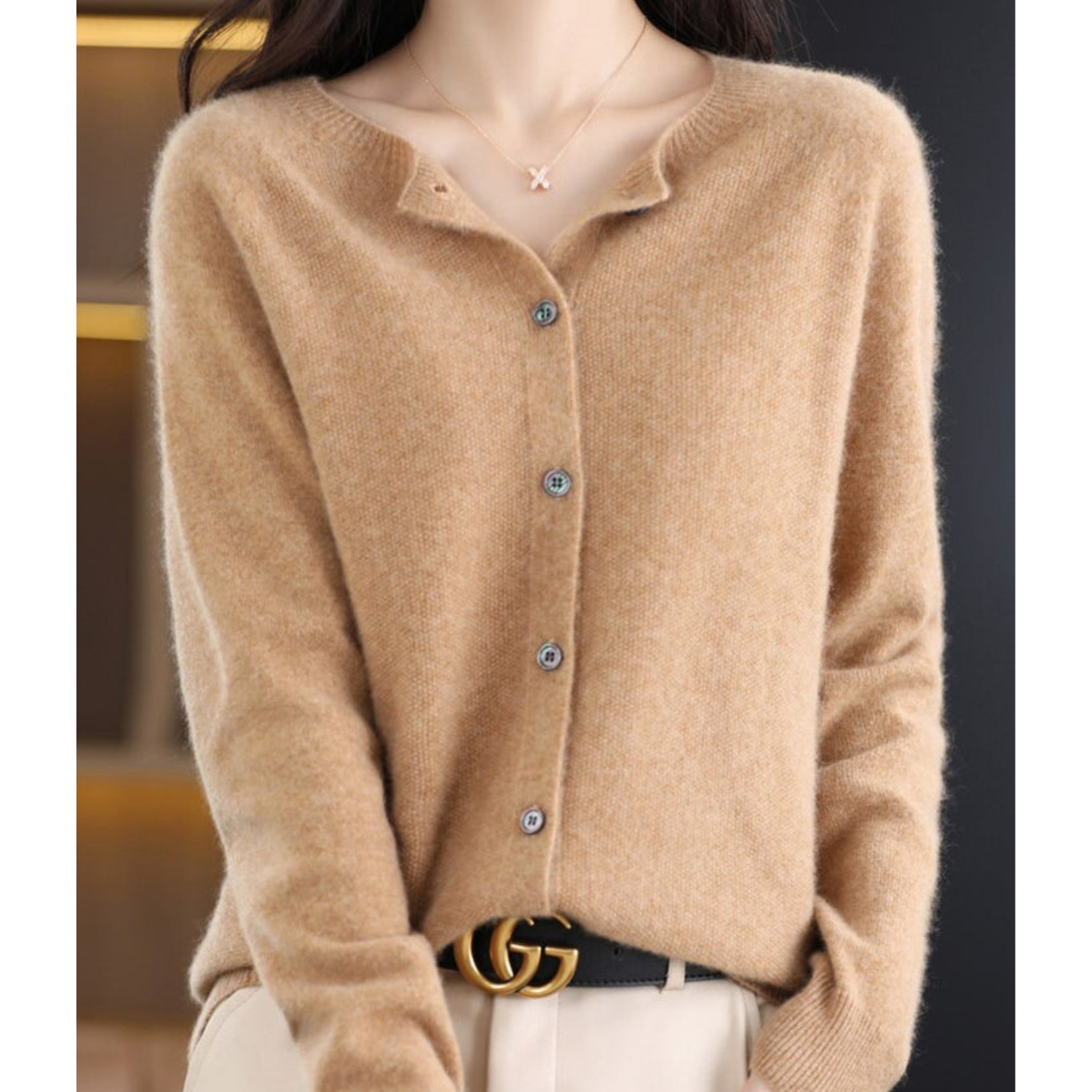 Mercy Women’s Merino Wool Cardigan – Soft Cashmere Knit with Classic Round Neck