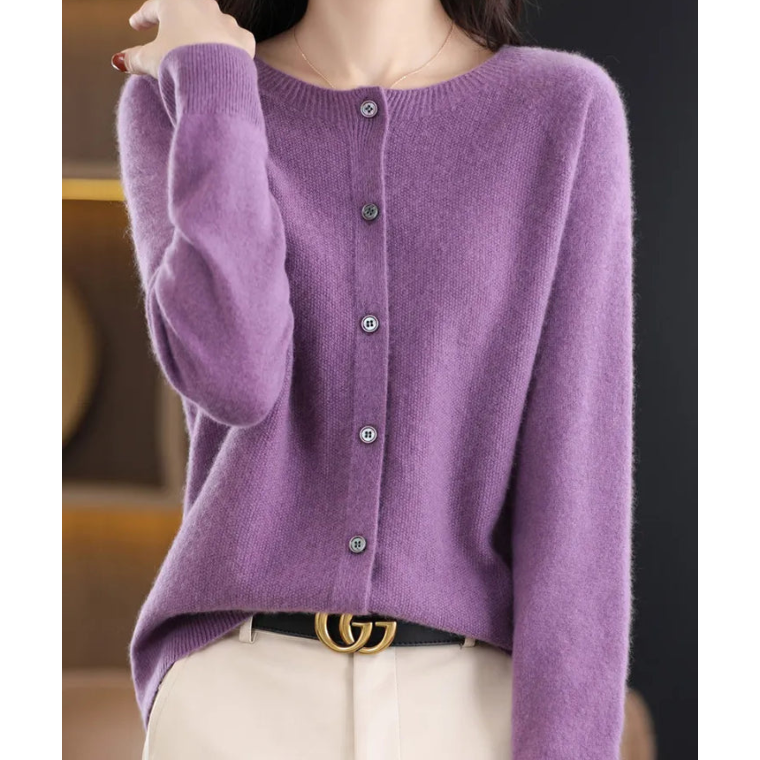 Mercy Women’s Merino Wool Cardigan – Soft Cashmere Knit with Classic Round Neck