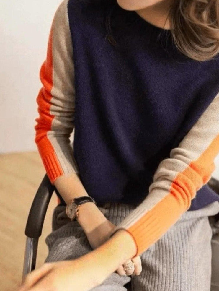 Veronica Women’s Colour Block Jumper – Soft Cotton Knit Pullover with Slim Fit