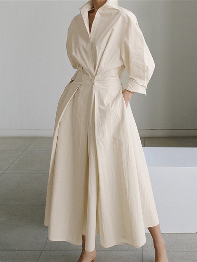 Lucie Women’s Midi Dress – Elegant Buttoned Dress with Flattering Fit & Lightweight Fabric