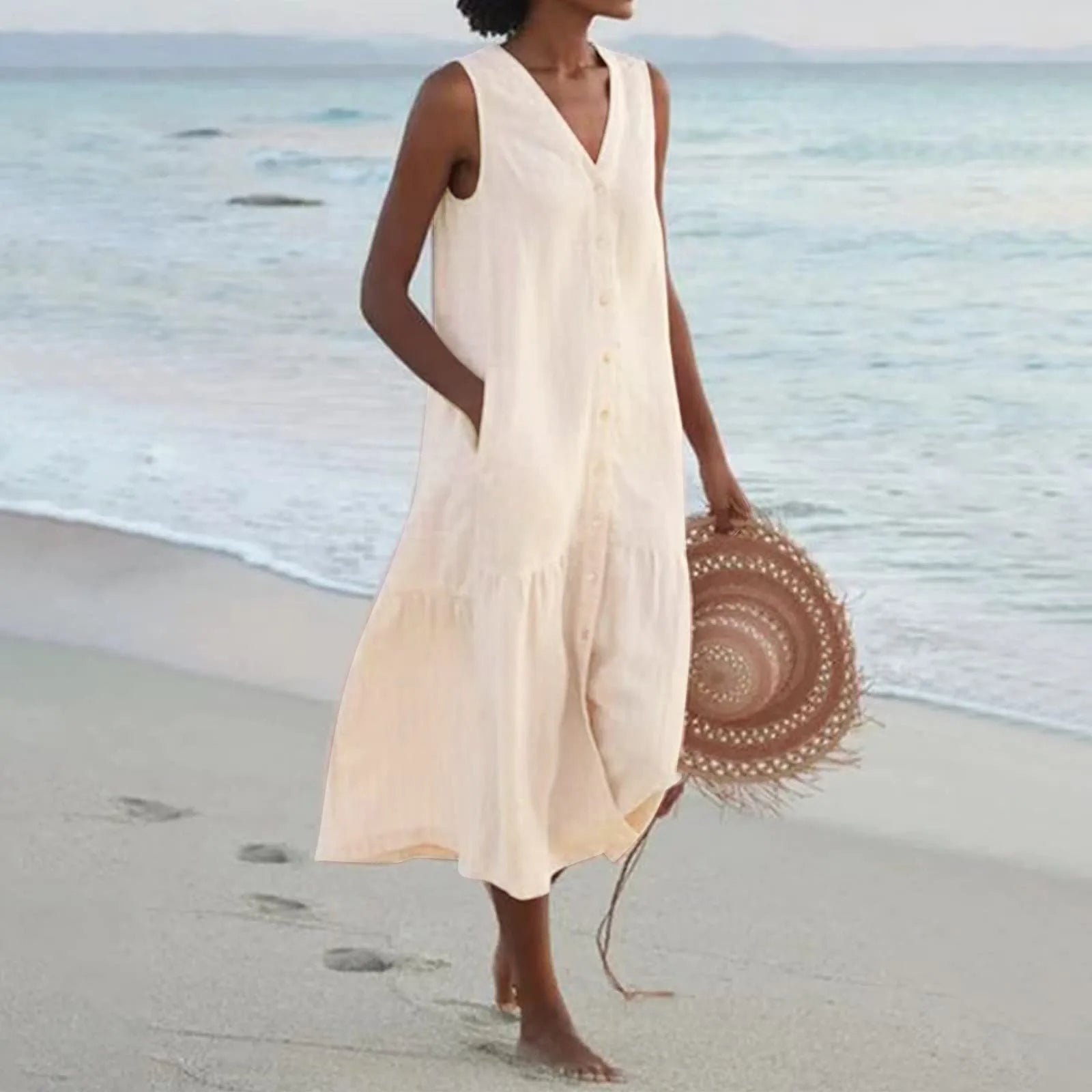 Lena Women’s V-Neck Maxi Dress – Elegant Flowing Summer Dress with Flattering Fit