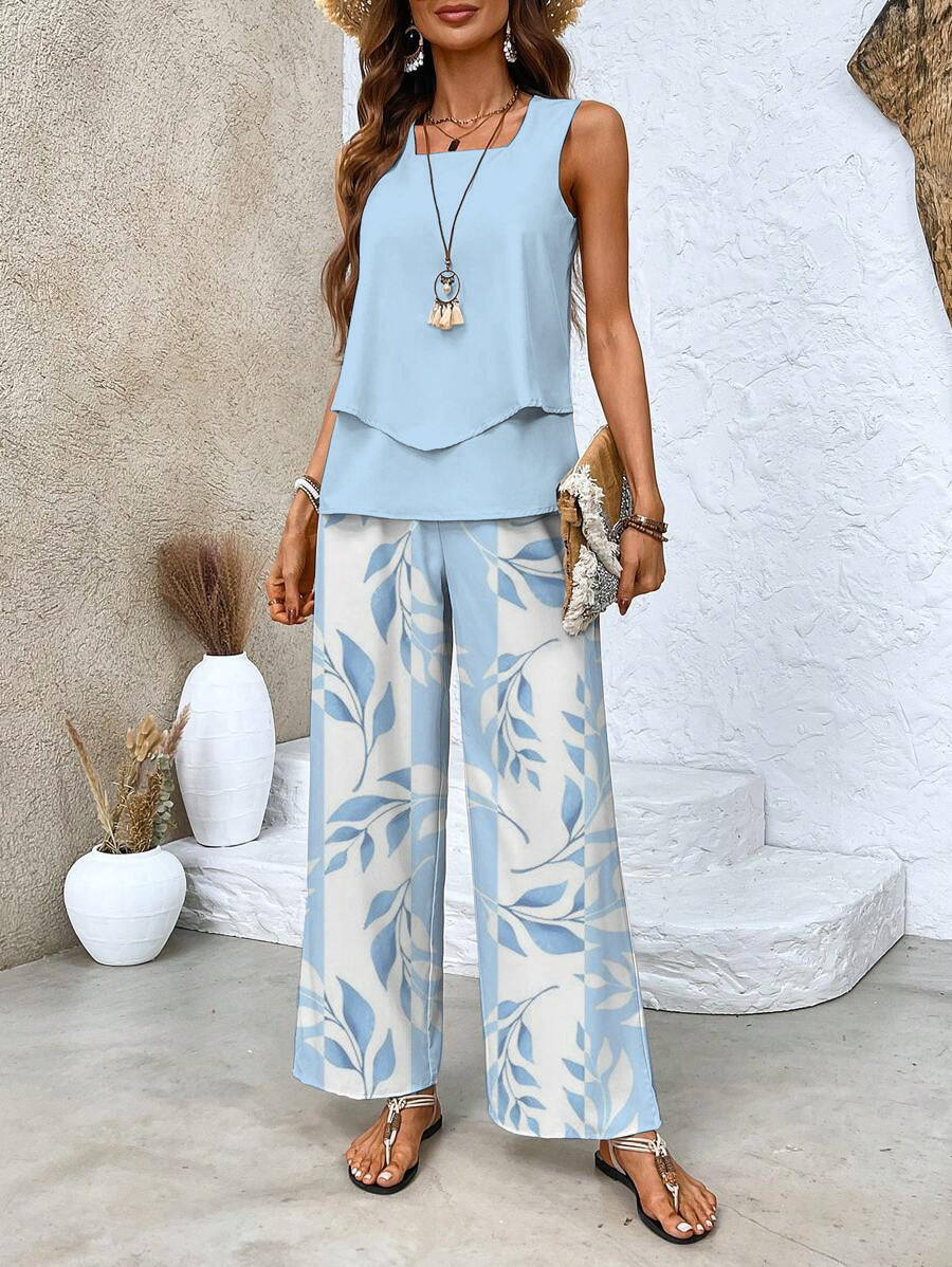Ghislaine Women’s Floral Co-Ord Set – Elegant Top & Trousers Lounge Outfit