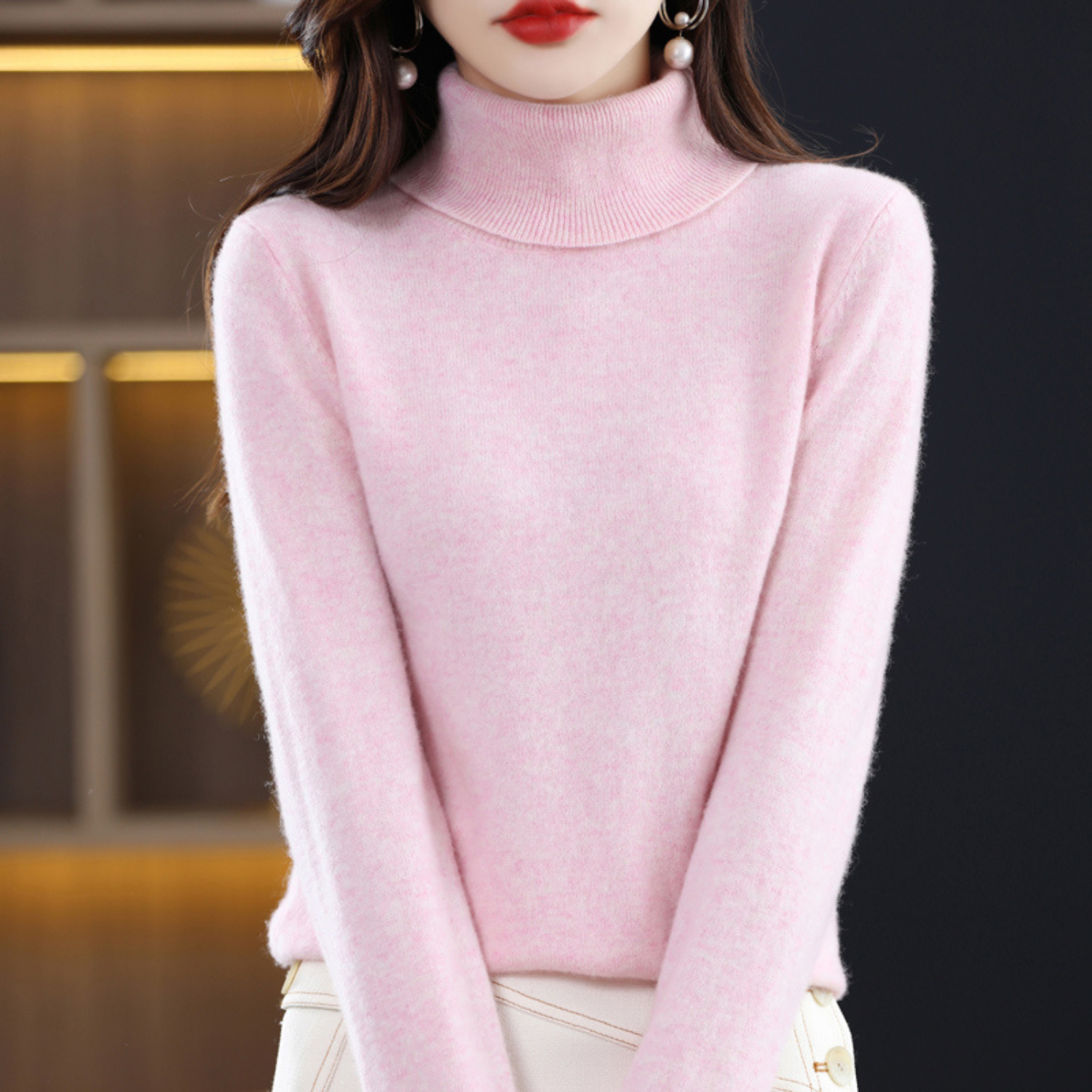 Emmie Women’s Cashmere Turtleneck Jumper – Soft Warm Elegant Knit Sweater
