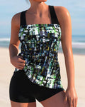 Raelynn Women’s Tankini Set – Printed Square Neck Swimwear with Matching Shorts