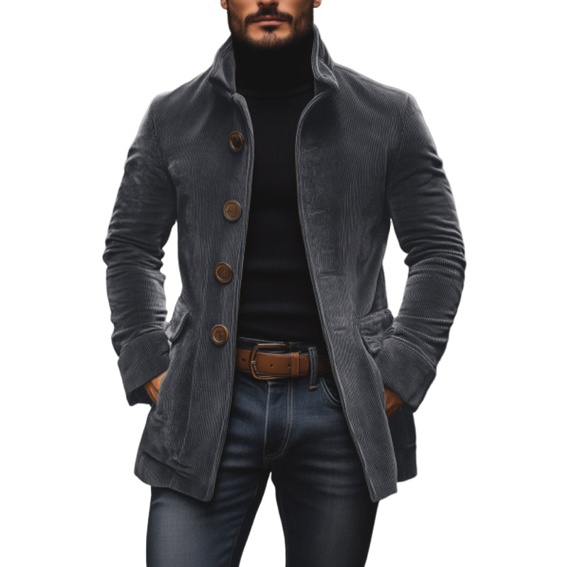 Emerson Men’s Corduroy Coat – Slim Fit Vintage Jacket with Stand Collar