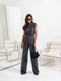 Vivine Women’s Two-Piece Set – Elegant Draped Top & Wide Leg Trousers Co-Ord