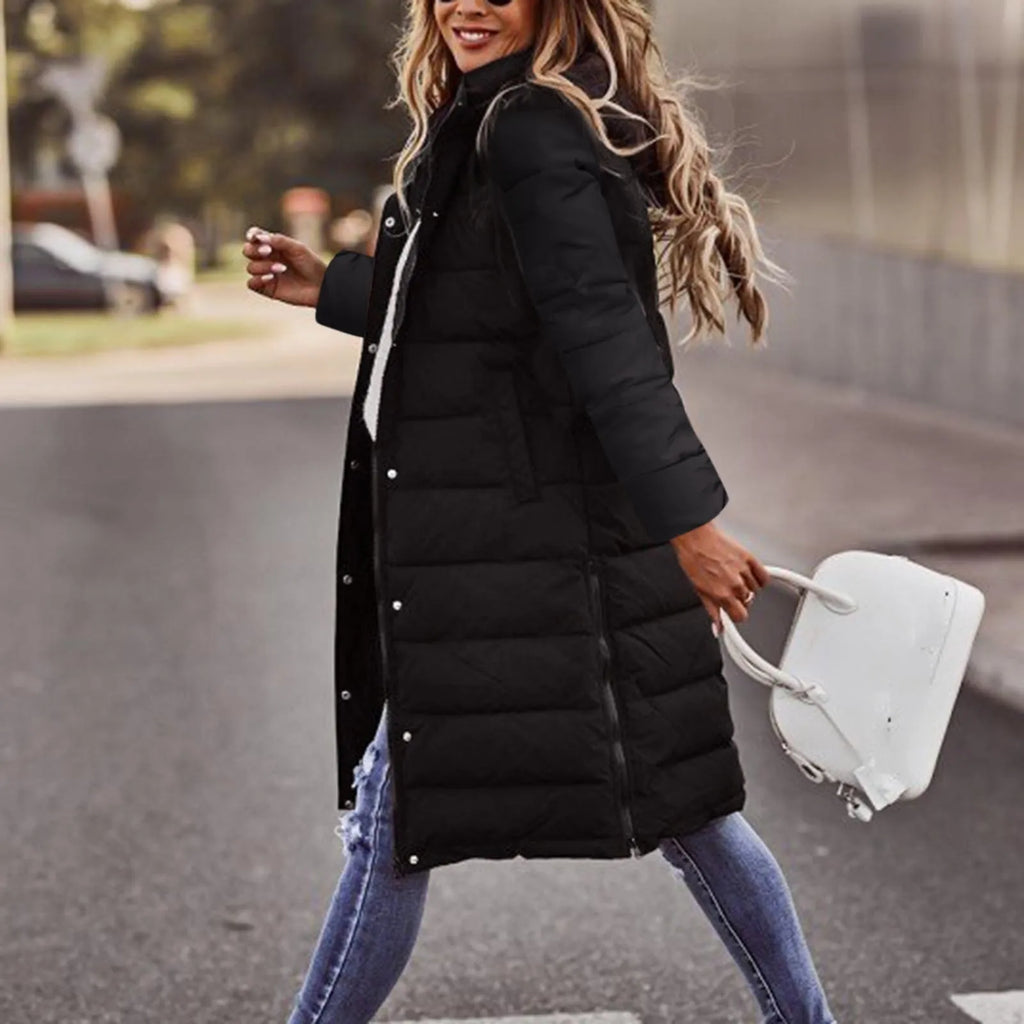 Evie Women’s Long Puffer Coat – Warm Quilted Winter Jacket with Adjustable Hood