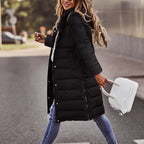 Evie Women’s Long Puffer Coat – Warm Quilted Winter Jacket with Adjustable Hood
