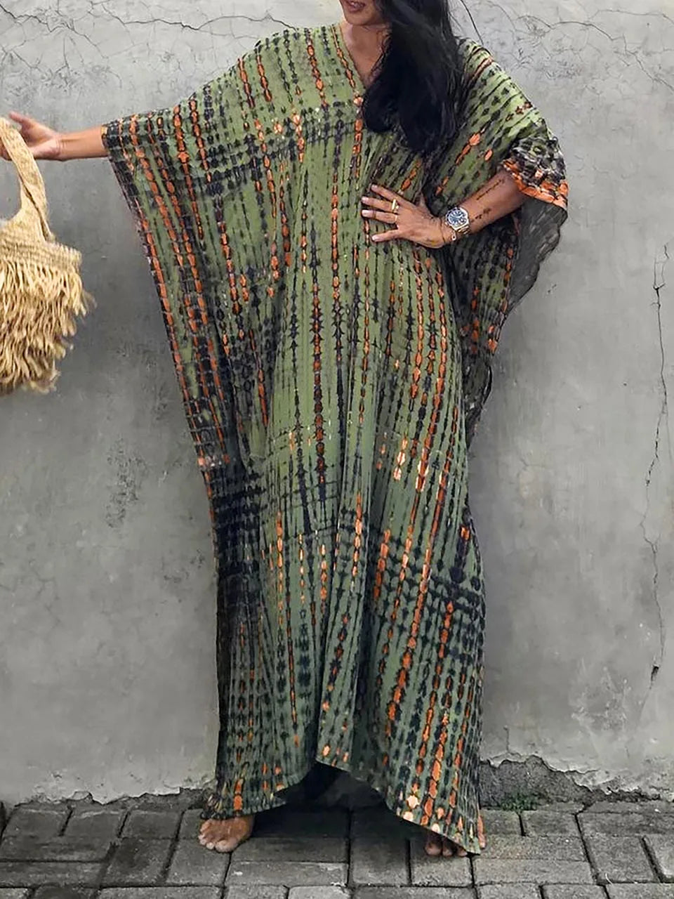 Janne Women’s Maxi Caftan Dress – Boho Beach Dress with Flowy Relaxed Fit