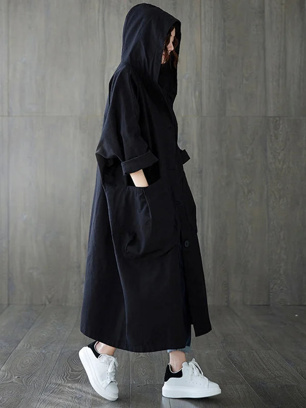 Selena Women’s Long Trench Coat – Elegant Hooded Waterproof Jacket for Rainy Days