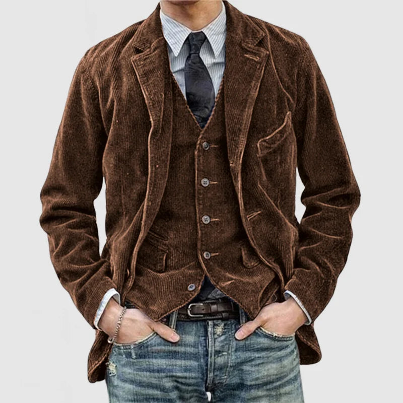 James Men’s Corduroy Blazer – Classic Tailored Jacket with Matching Waistcoat