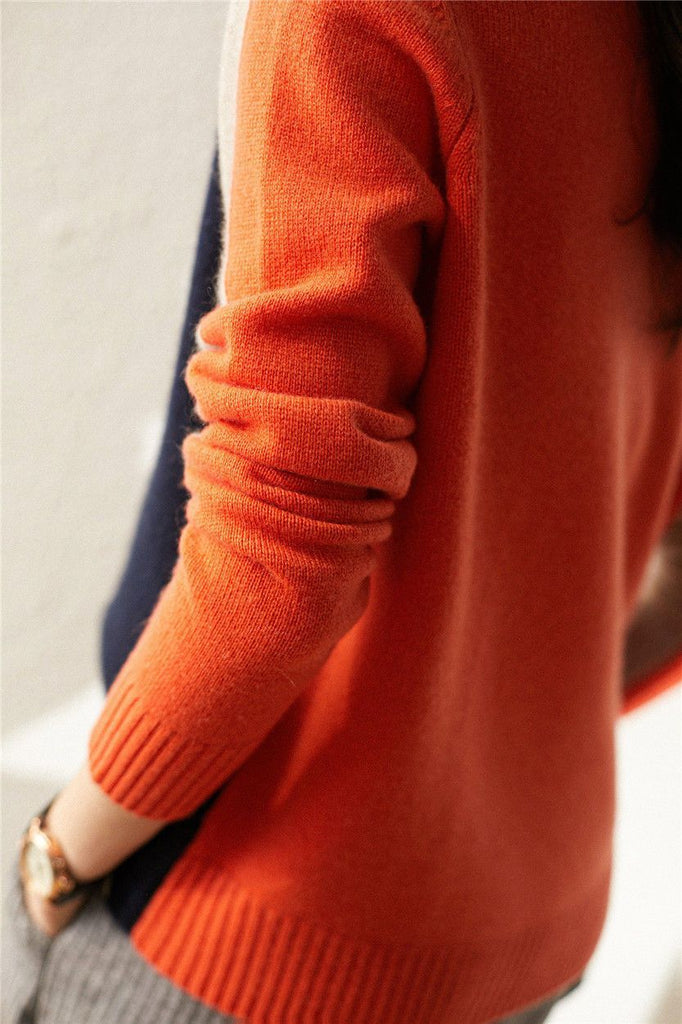 Veronica Women’s Colour Block Jumper – Soft Cotton Knit Pullover with Slim Fit