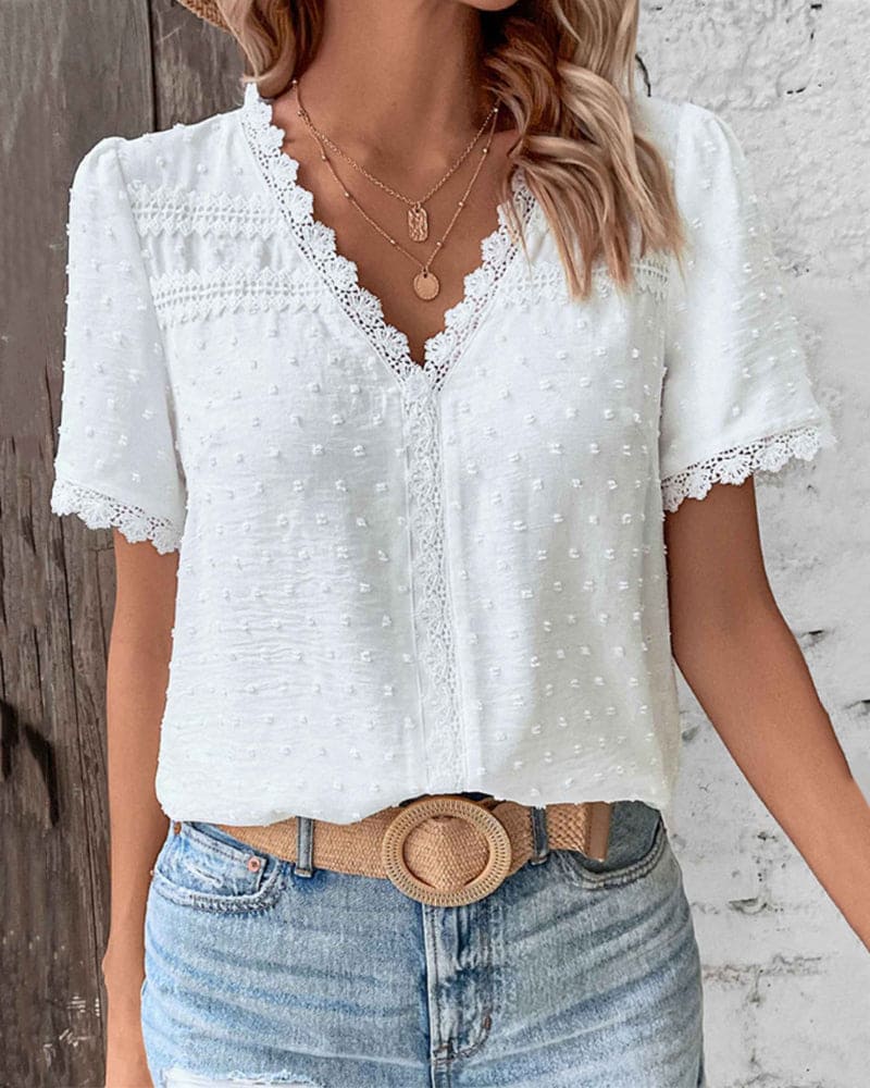Sophia Women’s Vintage Blouse – Cotton Lace Top with Puff Sleeves & Elegant Fit