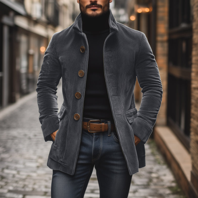 Emerson Men’s Corduroy Coat – Slim Fit Vintage Jacket with Stand Collar