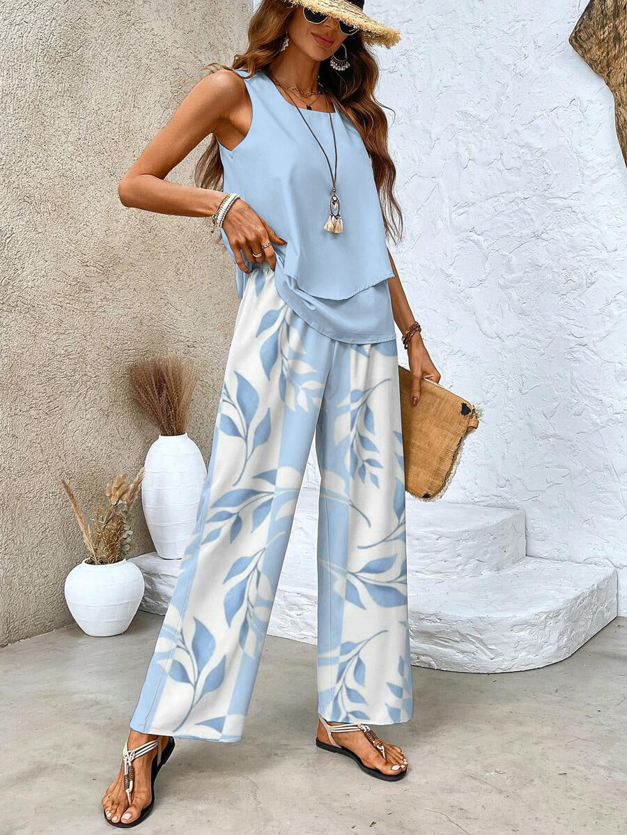Ghislaine Women’s Floral Co-Ord Set – Elegant Top & Trousers Lounge Outfit