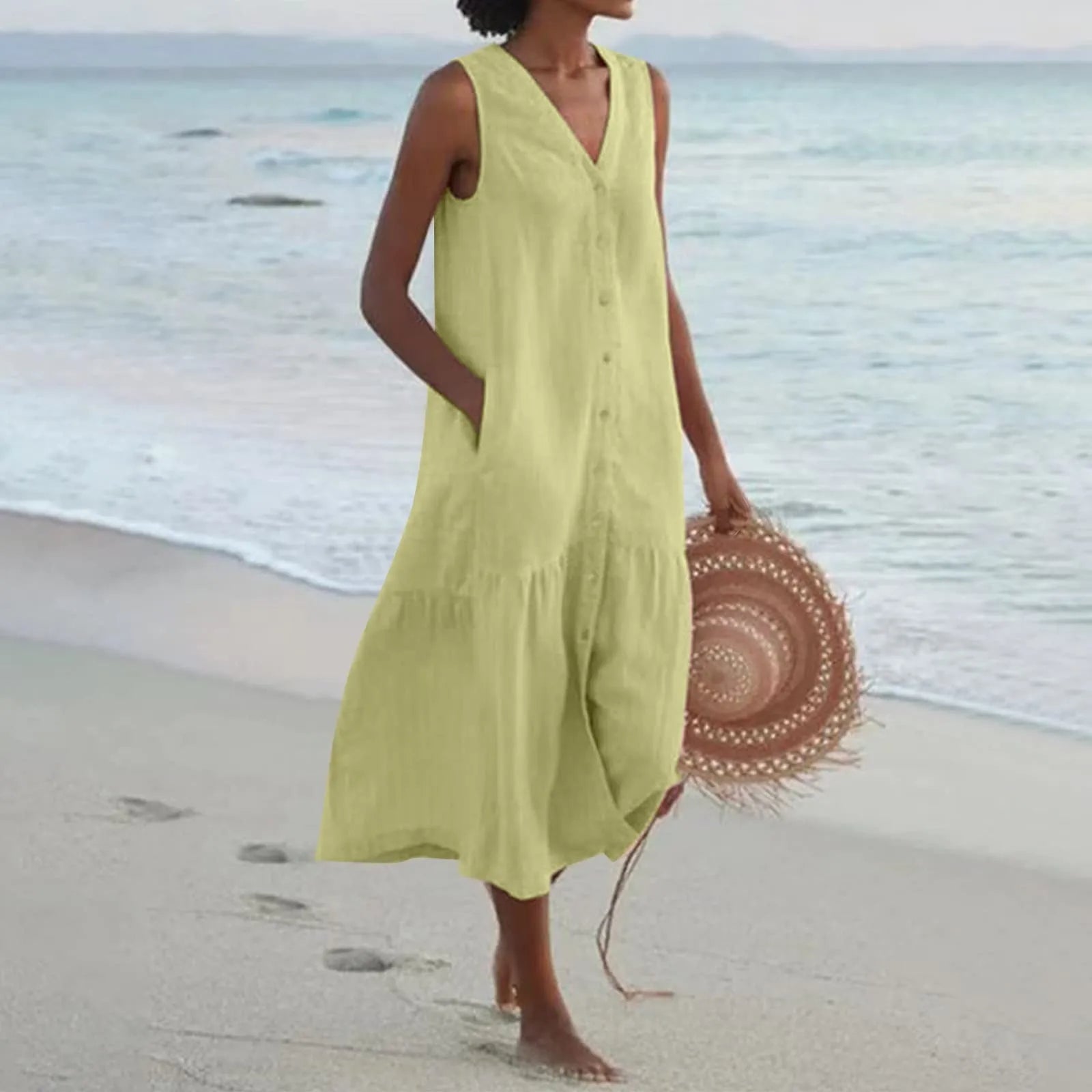 Lena Women’s V-Neck Maxi Dress – Elegant Flowing Summer Dress with Flattering Fit