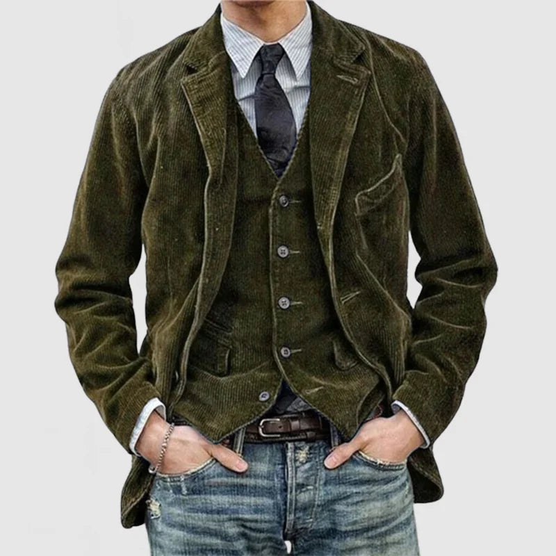 James Men’s Corduroy Blazer – Classic Tailored Jacket with Matching Waistcoat