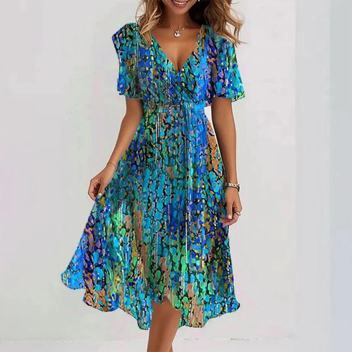 Aimee Women’s Floral Midi Dress – Elegant Summer Dress with Flattering Fit