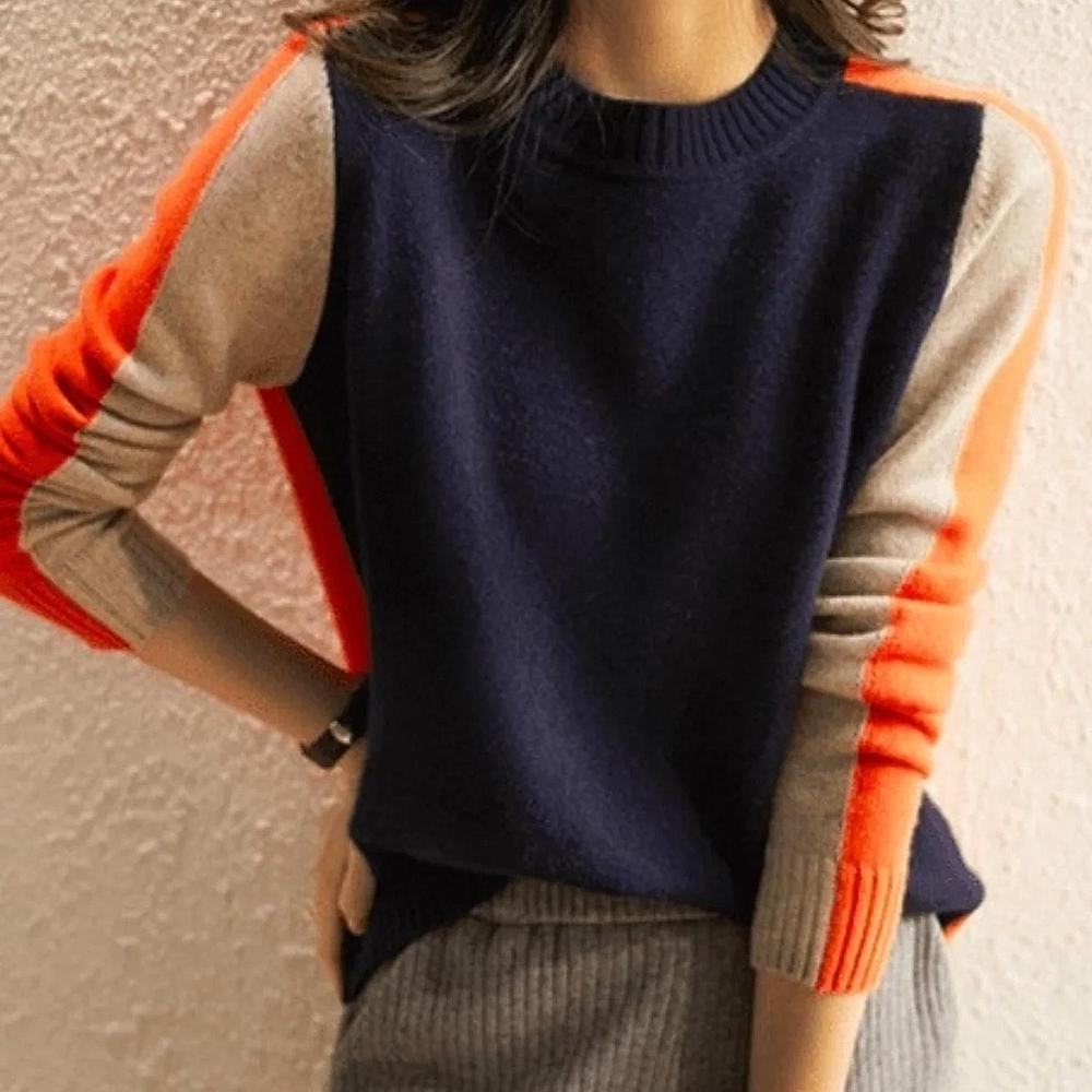 Veronica Women’s Colour Block Jumper – Soft Cotton Knit Pullover with Slim Fit
