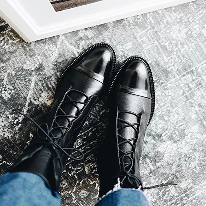 Zuriel Women’s Leather Boots – Elegant Lace-Up Heeled Boots with Side Zip Comfort