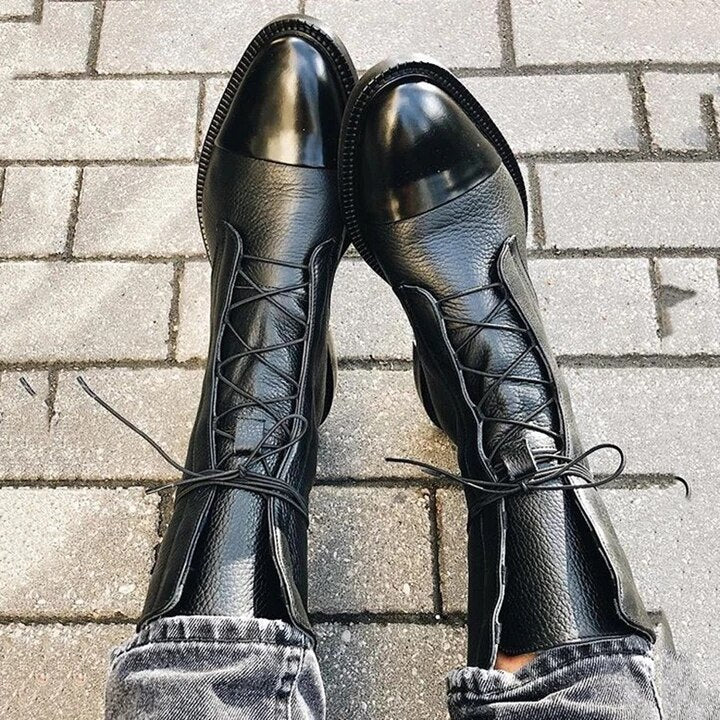 Zuriel Women’s Leather Boots – Elegant Lace-Up Heeled Boots with Side Zip Comfort