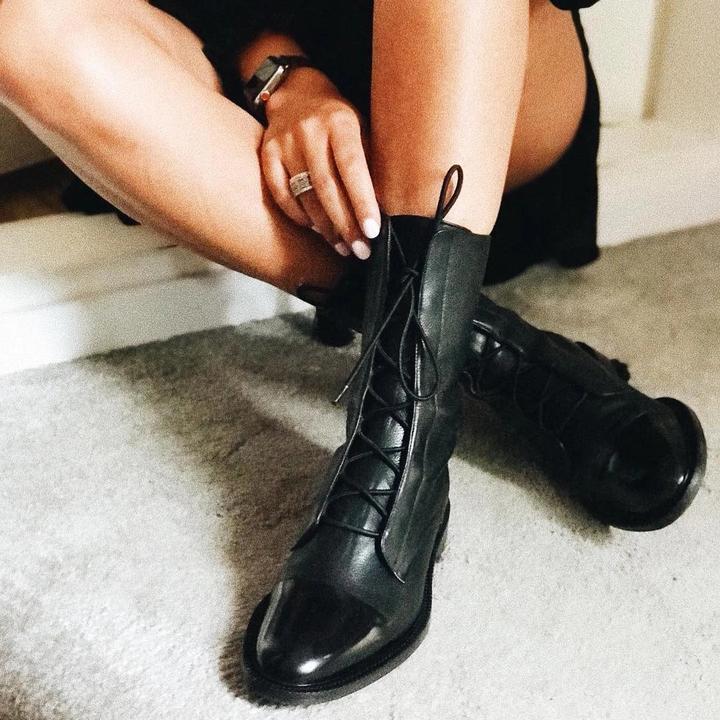 Zuriel Women’s Leather Boots – Elegant Lace-Up Heeled Boots with Side Zip Comfort
