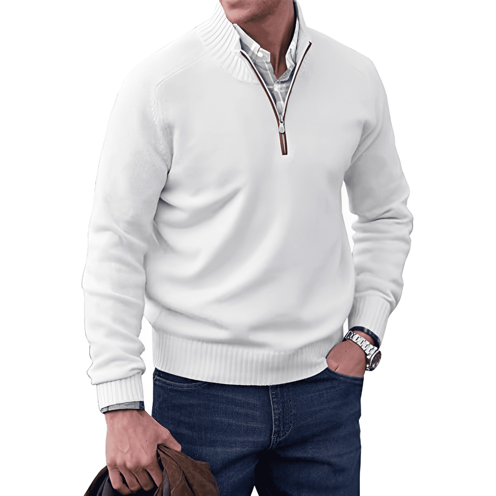 Adrian Men’s Half-Zip Sweater – Breathable Cashmere-Style Knit with Stand Collar