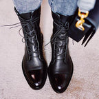 Zuriel Women’s Leather Boots – Elegant Lace-Up Heeled Boots with Side Zip Comfort