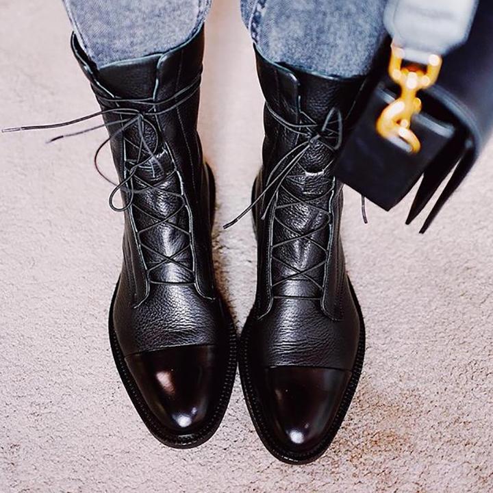 Zuriel Women’s Leather Boots – Elegant Lace-Up Heeled Boots with Side Zip Comfort