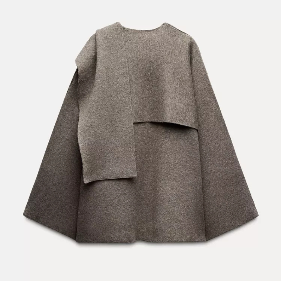 Emma Women’s Wool Poncho – Warm Asymmetrical Winter Cape Elegant Soft Knit Wrap