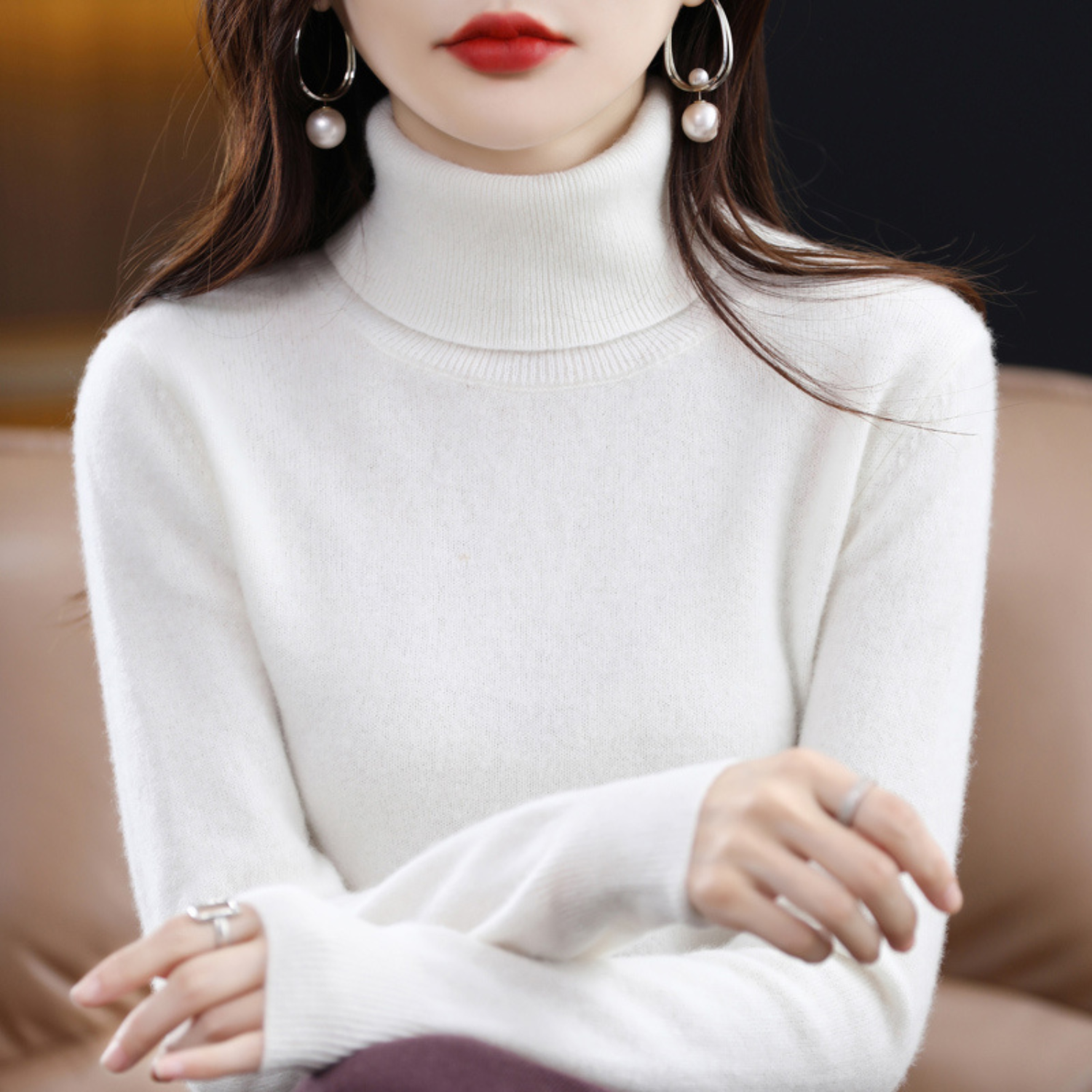 Emmie Women’s Cashmere Turtleneck Jumper – Soft Warm Elegant Knit Sweater