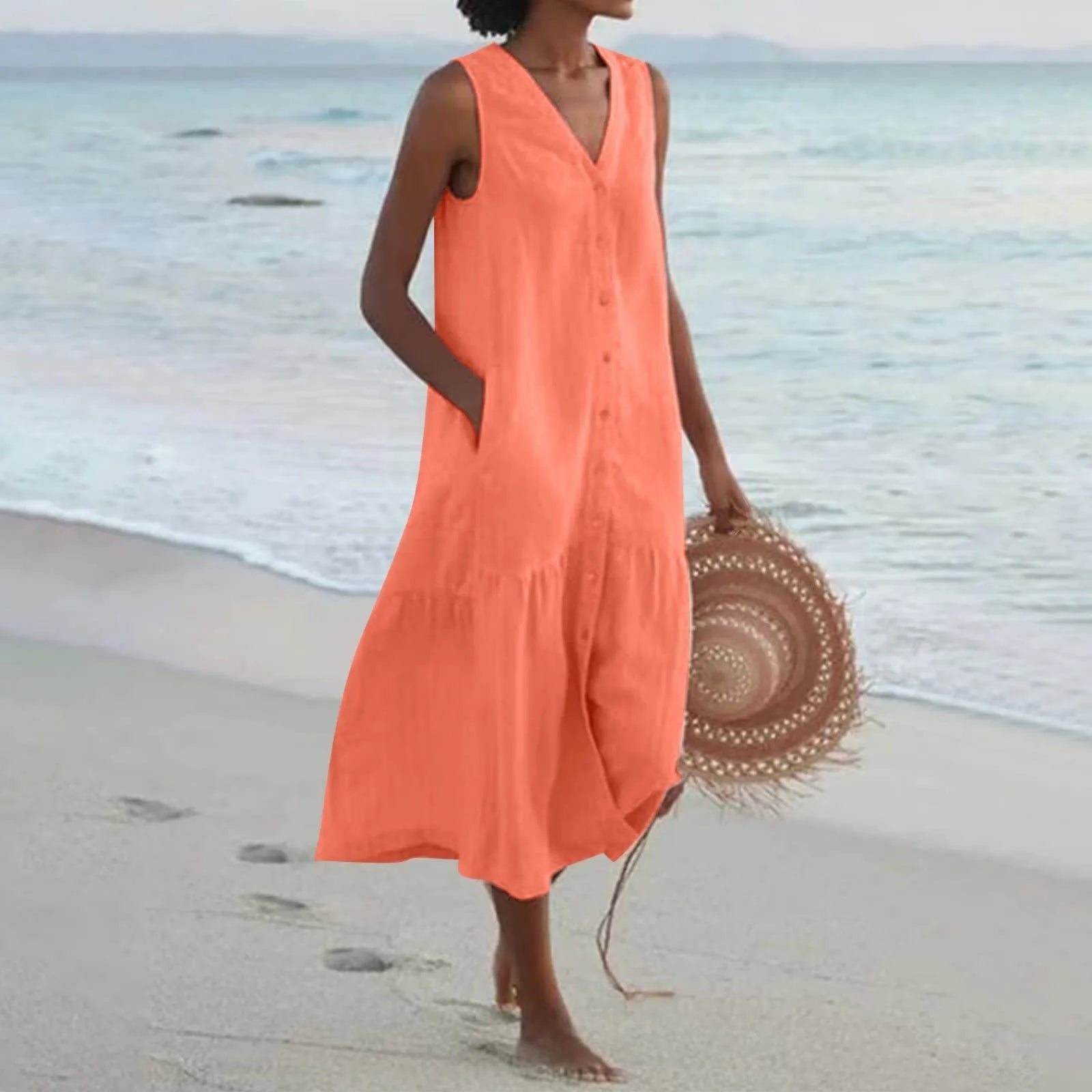 Lena Women’s V-Neck Maxi Dress – Elegant Flowing Summer Dress with Flattering Fit