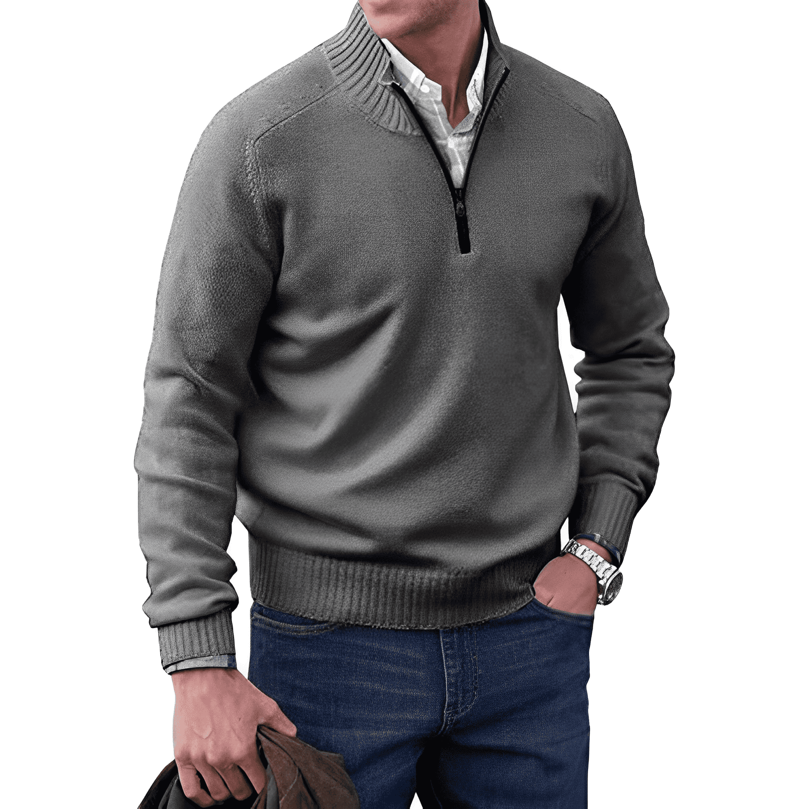 Adrian Men’s Half-Zip Sweater – Breathable Cashmere-Style Knit with Stand Collar