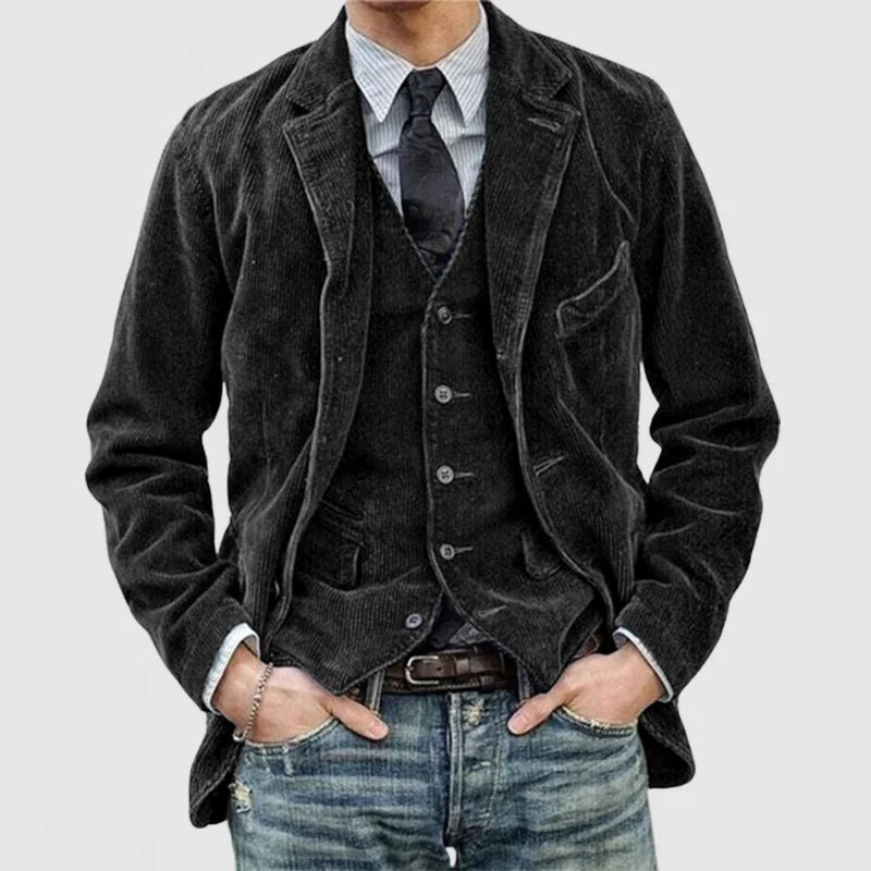 James Men’s Corduroy Blazer – Classic Tailored Jacket with Matching Waistcoat