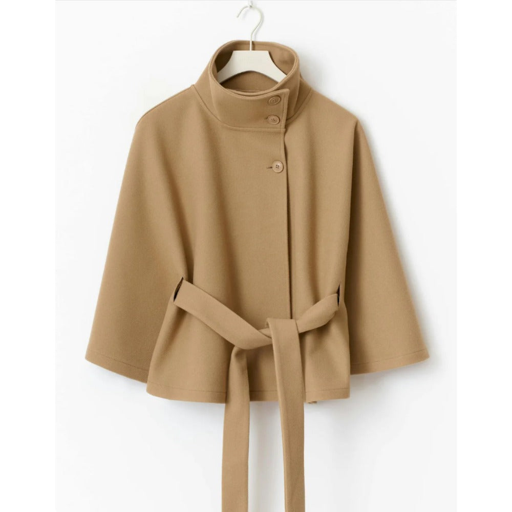Charlotte Women’s Cape Coat – Elegant Belted Winter Coat with High Collar