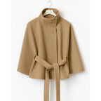 Charlotte Women’s Cape Coat – Elegant Belted Winter Coat with High Collar